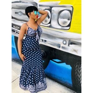 Blue bandana print maxi dress
